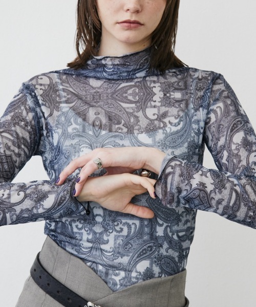 MONOe（モノエ）の「【ロングシーズン活躍】アソート柄ハイネックシアートップス（シャツ/ブラウス・レディース・ブルー/グレー/ブラック・FREE）」の21枚目の写真