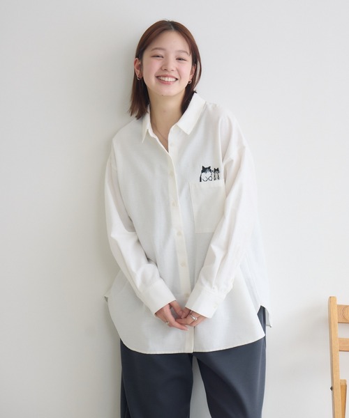 meeny miny（ミーニーマイニー）の「【meeny miny】CAT & BAKES 9456『ひげリボン』シャツ（シャツ/ブラウス・レディース・ブルー/ピンク/ホワイト・M-L/S-M）」の9枚目の写真