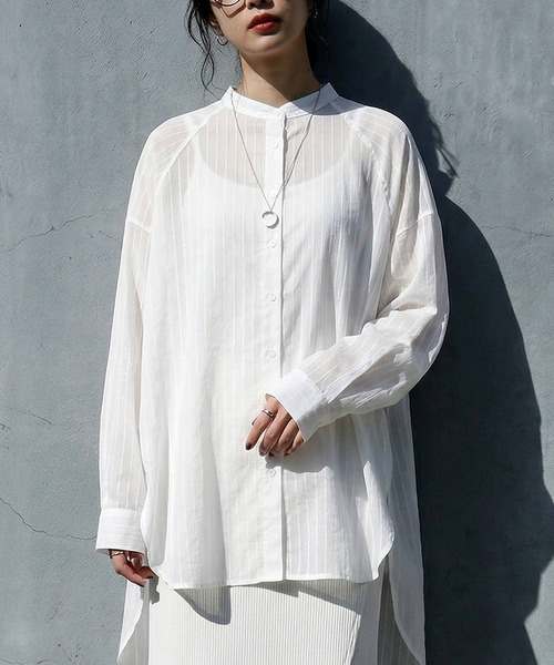 antiqua(アンティカ)の「ストライプ柄 シャツ(シャツ/ブラウス・レディース・ライム/ホワイト/ライトブルー・ONESIZE)」の2枚目の写真