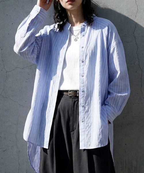 antiqua(アンティカ)の「ストライプ柄 シャツ(シャツ/ブラウス・レディース・ライム/ホワイト/ライトブルー・ONESIZE)」の3枚目の写真