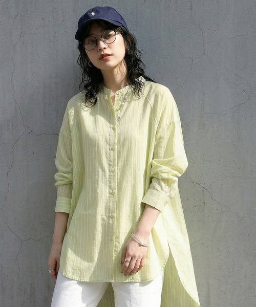 antiqua(アンティカ)の「ストライプ柄 シャツ(シャツ/ブラウス・レディース・ライム/ホワイト/ライトブルー・ONESIZE)」の8枚目の写真