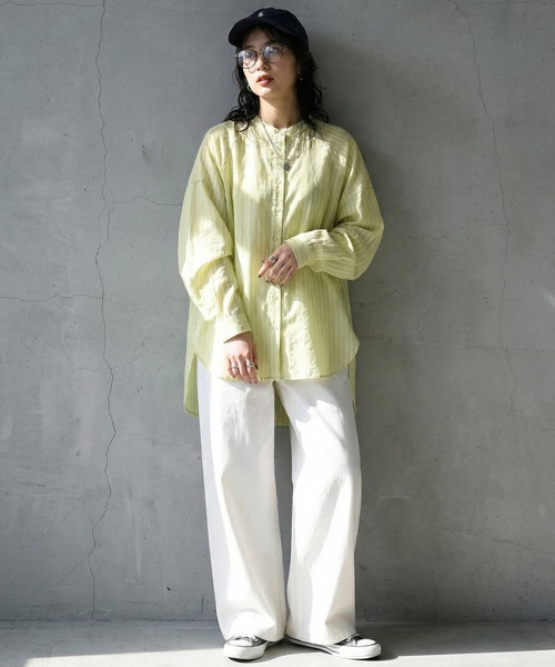 antiqua(アンティカ)の「ストライプ柄 シャツ(シャツ/ブラウス・レディース・ライム/ホワイト/ライトブルー・ONESIZE)」の9枚目の写真