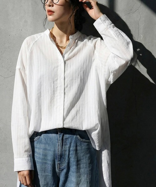 antiqua(アンティカ)の「ストライプ柄 シャツ(シャツ/ブラウス・レディース・ライム/ホワイト/ライトブルー・ONESIZE)」の4枚目の写真