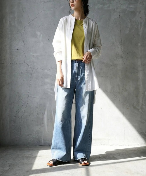 antiqua(アンティカ)の「ストライプ柄 シャツ(シャツ/ブラウス・レディース・ライム/ホワイト/ライトブルー・ONESIZE)」の5枚目の写真
