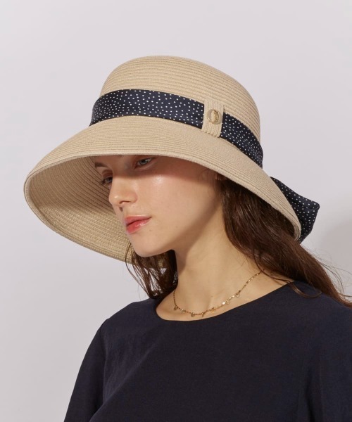 Chapeau d' O（シャポードオー）の「Chapeau d' O  Silk Braid Capeline Dot / シャポードオー（ハット・レディース・ブラック/ライトベージュ・S(56cm)/L 59cm/M/57.5cm）」の13枚目の写真