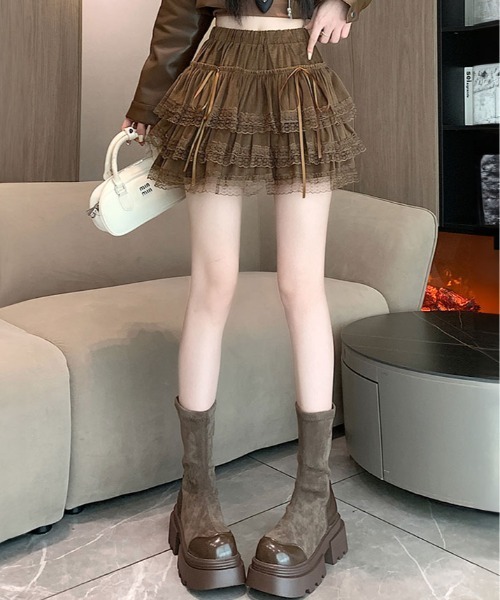 kirakiraShop(キラキラショップ)の「レース ティアード ミニスカート(スカート・レディース・ブラック/ブラウン/ホワイト・FREE)」の16枚目の写真