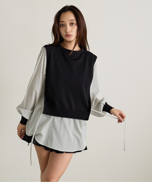 Siel(シエル)の「ボタン付きニットベスト シャツドッキングトップス(シャツ/ブラウス・レディース・ホワイト/ブラウン/ブラック・FREE)」の18枚目の写真
