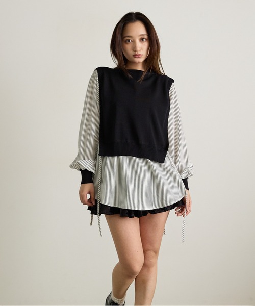 Siel(シエル)の「ボタン付きニットベスト シャツドッキングトップス(シャツ/ブラウス・レディース・ホワイト/ブラウン/ブラック・FREE)」の19枚目の写真