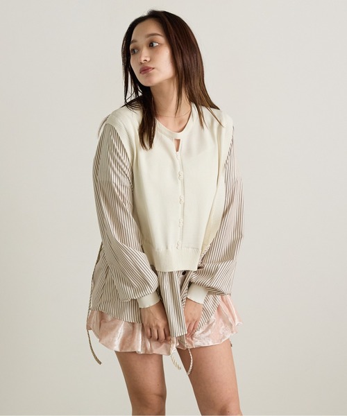 Siel(シエル)の「ボタン付きニットベスト シャツドッキングトップス(シャツ/ブラウス・レディース・ホワイト/ブラウン/ブラック・FREE)」の4枚目の写真