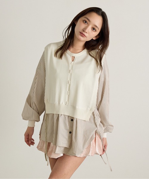 Siel(シエル)の「ボタン付きニットベスト シャツドッキングトップス(シャツ/ブラウス・レディース・ホワイト/ブラウン/ブラック・FREE)」の6枚目の写真