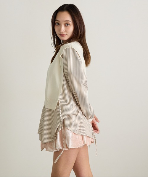 Siel(シエル)の「ボタン付きニットベスト シャツドッキングトップス(シャツ/ブラウス・レディース・ホワイト/ブラウン/ブラック・FREE)」の7枚目の写真