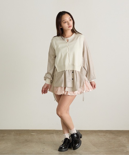 Siel(シエル)の「ボタン付きニットベスト シャツドッキングトップス(シャツ/ブラウス・レディース・ホワイト/ブラウン/ブラック・FREE)」の14枚目の写真