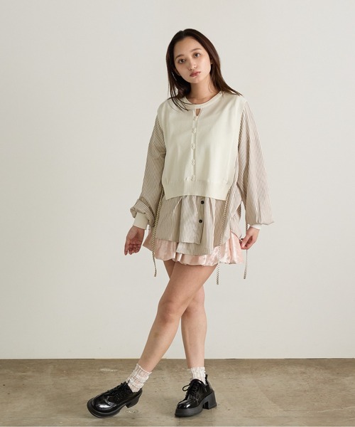 Siel(シエル)の「ボタン付きニットベスト シャツドッキングトップス(シャツ/ブラウス・レディース・ホワイト/ブラウン/ブラック・FREE)」の15枚目の写真