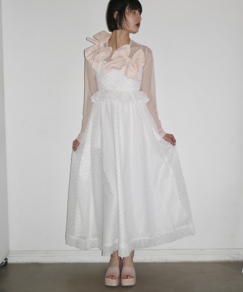 HONEY MI HONEY(ハニーミーハニー)の「dot voile ribbon long one-piece(ワンピース・レディース・ブラック/グレー/ピンク/ホワイト・FREE)」の2枚目の写真
