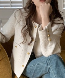 Lips（リップス）の「ノーカラージャケット/金ボタン/ファンシーツイード（ノーカラージャケット）」