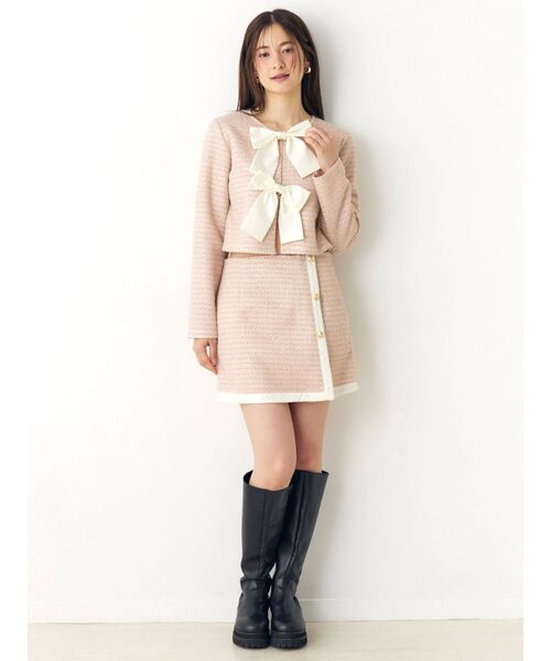 CALNAMUR（カルナムール）の「カットラメツイードラップ調スカート（スカート・レディース・ピンク/オフホワイト/ブラック・FREE）」の5枚目の写真