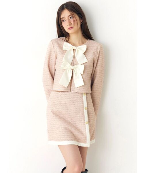 CALNAMUR（カルナムール）の「カットラメツイードラップ調スカート（スカート・レディース・ピンク/オフホワイト/ブラック・FREE）」の8枚目の写真