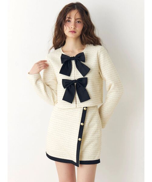 CALNAMUR（カルナムール）の「カットラメツイードラップ調スカート（スカート・レディース・ピンク/オフホワイト/ブラック・FREE）」の11枚目の写真