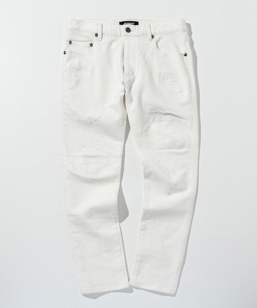 1PIU1UGUALE3  RELAX （ウノピゥウノウグァーレトレ リラックス）の「1PIU1UGUALE3 RELAX(ウノピゥウノウグァーレトレ リラックス)ダメージジョグデニムパンツ（デニムパンツ・メンズ・ブラック/ホワイト・S/M/L/XL/XXL）」の2枚目の写真