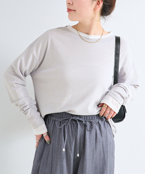 B.C STOCK(ベーセーストック)の「《追加4》ウォッシャブル / スラブシアーロンTEE(Tシャツ/カットソー・レディース・ホワイト/イエロー/ブラック/チャコールグレー・FREE)」の4枚目の写真