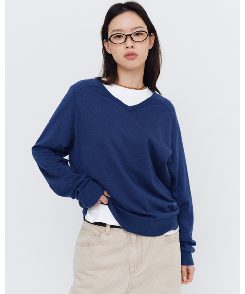 HELLO SUNRISE(ハローサンライズ)の「HS V-neck L/S Knit_Deep Blue(ニット/セーター・レディース・ダークブルー・SMALL/MEDIUM/LARGE)」の2枚目の写真