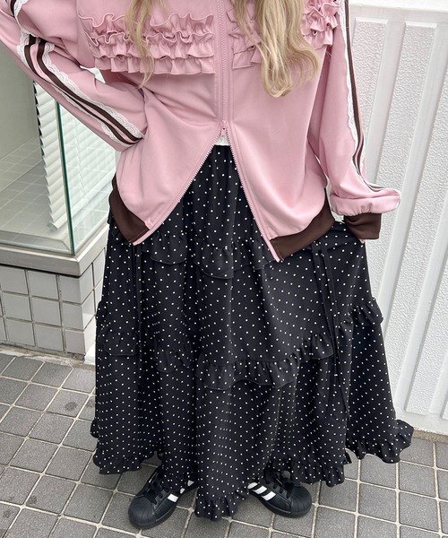 WC(ダブル シー)の「アソートフリルティアードロングスカート(スカート・レディース・ドット/グリーン/ブラック系その他・FREE)」の1枚目の写真