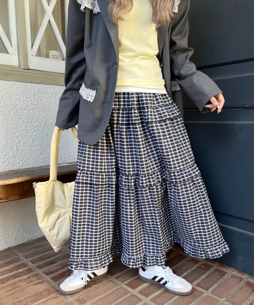 WC(ダブル シー)の「アソートフリルティアードロングスカート(スカート・レディース・ドット/グリーン/ブラック系その他・FREE)」の10枚目の写真