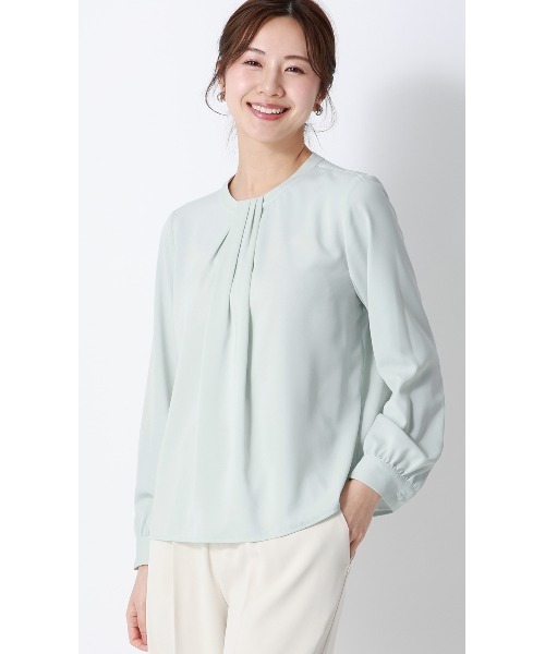 AOYAMA（アオヤマ）の「生地の落ち感と美しいドレープ性を利用したボウタイ風タックブラウス（シャツ/ブラウス・レディース・ピンク/ホワイト/ミント・LL/L/M/S）」の3枚目の写真