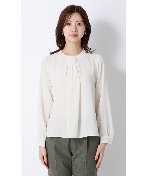 AOYAMA（アオヤマ）の「生地の落ち感と美しいドレープ性を利用したボウタイ風タックブラウス（シャツ/ブラウス・レディース・ピンク/ホワイト/ミント・LL/L/M/S）」の4枚目の写真