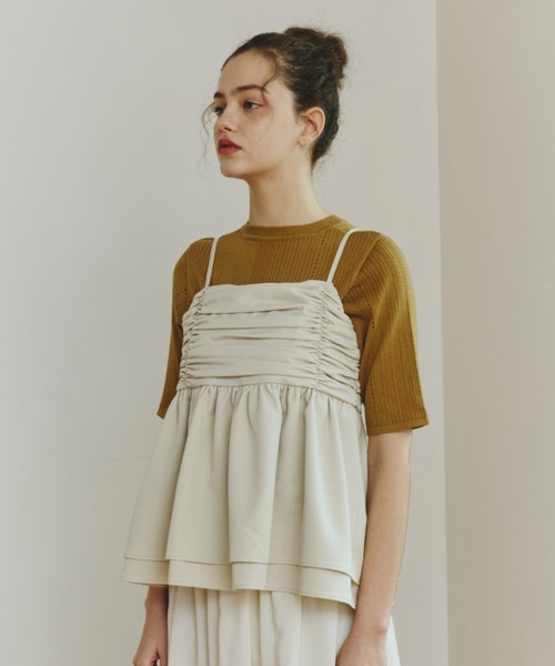 OLUN(オルン)の「front gathered ruffle bustier/フロントギャザーフリルビスチェ【セットアップ可】(その他トップス・レディース・ブラウン/アイボリー・FREE)」の12枚目の写真