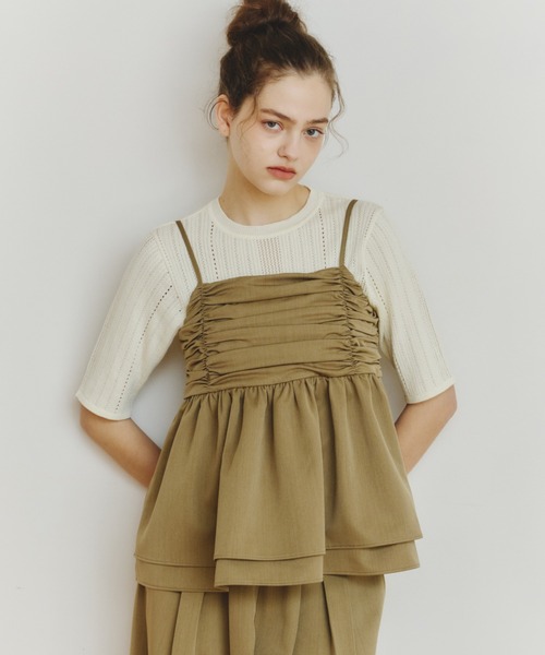 OLUN(オルン)の「front gathered ruffle bustier/フロントギャザーフリルビスチェ【セットアップ可】(その他トップス・レディース・ブラウン/アイボリー・FREE)」の19枚目の写真