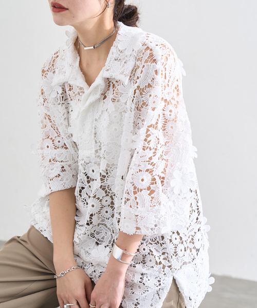LAYAS(レイヤーズ)の「【LAYAS/レイヤーズ】LACE SKIPPERS/S P/O(シャツ/ブラウス・レディース・ホワイト/ブラック・FREE)」の1枚目の写真