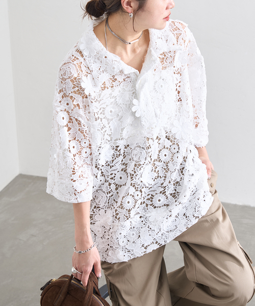 LAYAS(レイヤーズ)の「【LAYAS/レイヤーズ】LACE SKIPPERS/S P/O(シャツ/ブラウス・レディース・ホワイト/ブラック・FREE)」の13枚目の写真