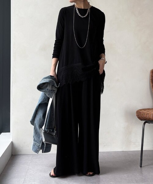 DouDou(ドゥドゥ)の「【セットアップ可能】タックイージーワイドパンツ(その他パンツ・レディース・ブラック/グレー・FREE)」の3枚目の写真