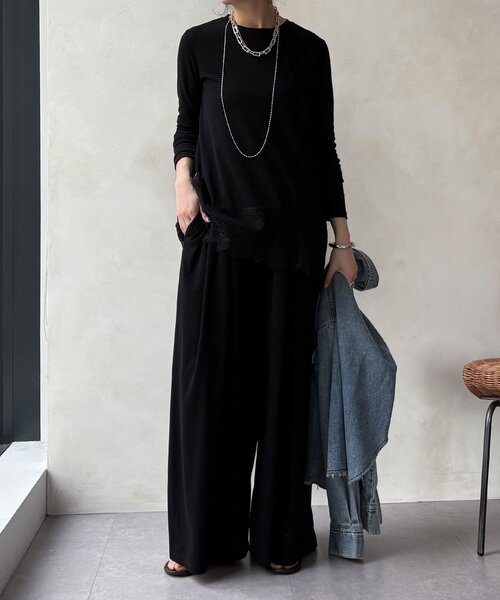 DouDou(ドゥドゥ)の「【セットアップ可能】タックイージーワイドパンツ(その他パンツ・レディース・ブラック/グレー・FREE)」の4枚目の写真