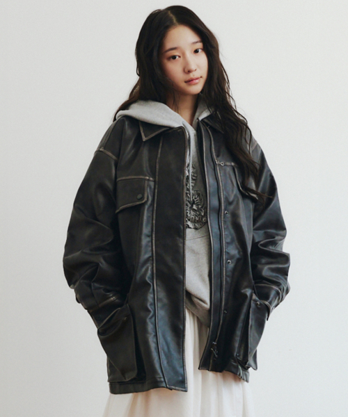 CELITAILS(セリテールズ)の「WASHED LEATHER FIELD JACKET_BLACK(ライダースジャケット・レディース・その他・FREE)」の4枚目の写真