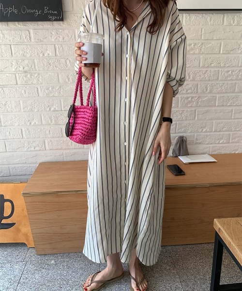 by LEGNA(バイレグナ)の「ロング丈シャツワンピース(シャツワンピース・レディース・ブラック/ホワイト・FREE)」の6枚目の写真