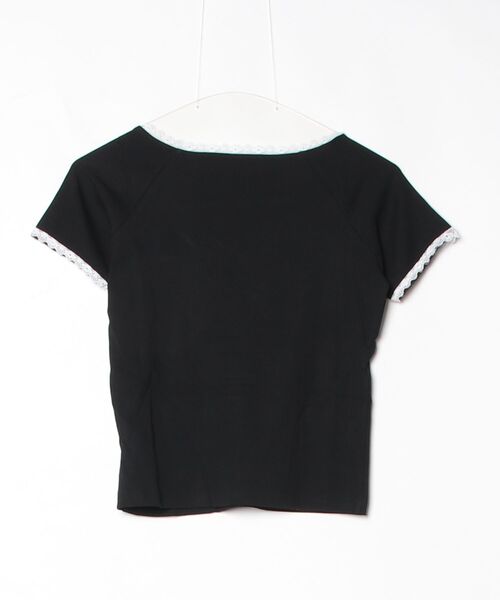 gossip!ロサンゼルス(ゴシップロサンゼルス)の「Y2K フロントリボン レーストリム タイト半袖Tシャツ(Tシャツ/カットソー・レディース・ブラック/ホワイト・M)」の3枚目の写真