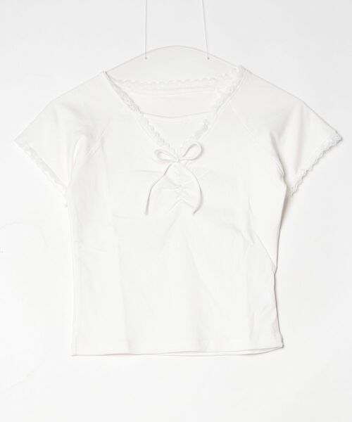 gossip!ロサンゼルス(ゴシップロサンゼルス)の「Y2K フロントリボン レーストリム タイト半袖Tシャツ(Tシャツ/カットソー・レディース・ブラック/ホワイト・M)」の11枚目の写真