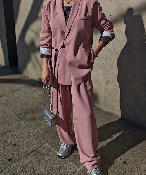 esutoreja（エストレジャ）の「サイドベルトジャケットセットアップ（セットアップ・レディース・アイボリー/ピンク・FREE）」の6枚目の写真