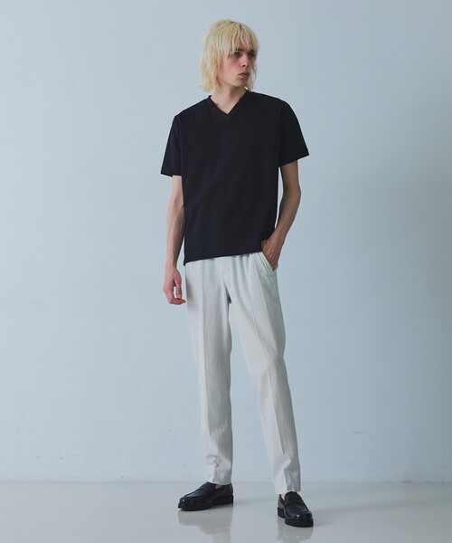 5351 POUR LES HOMMES(ゴーサンゴーイチプールオム)の「フィンリーチェック ジャガード VネックTシャツ(Tシャツ/カットソー・メンズ・ブラック/ストライプ・50/48/46/44)」の19枚目の写真