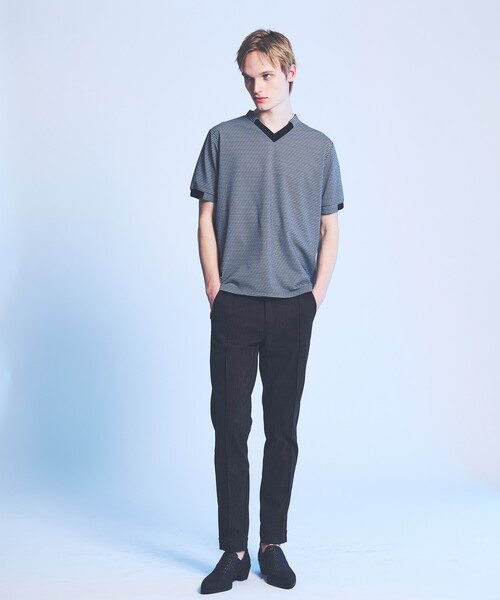 5351 POUR LES HOMMES(ゴーサンゴーイチプールオム)の「フィンリーチェック ジャガード VネックTシャツ(Tシャツ/カットソー・メンズ・ブラック/ストライプ・50/48/46/44)」の7枚目の写真