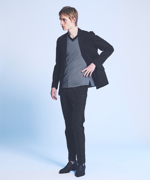 5351 POUR LES HOMMES(ゴーサンゴーイチプールオム)の「フィンリーチェック ジャガード VネックTシャツ(Tシャツ/カットソー・メンズ・ブラック/ストライプ・50/48/46/44)」の8枚目の写真
