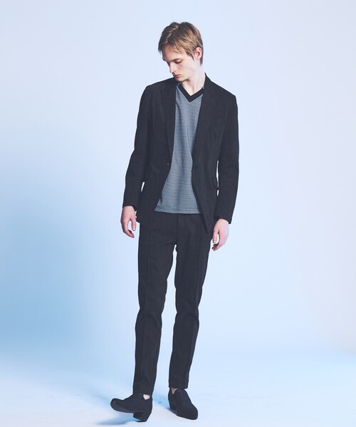 5351 POUR LES HOMMES(ゴーサンゴーイチプールオム)の「フィンリーチェック ジャガード VネックTシャツ(Tシャツ/カットソー・メンズ・ブラック/ストライプ・50/48/46/44)」の9枚目の写真