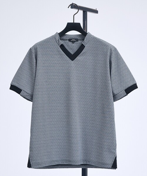 5351 POUR LES HOMMES(ゴーサンゴーイチプールオム)の「フィンリーチェック ジャガード VネックTシャツ(Tシャツ/カットソー・メンズ・ブラック/ストライプ・50/48/46/44)」の10枚目の写真