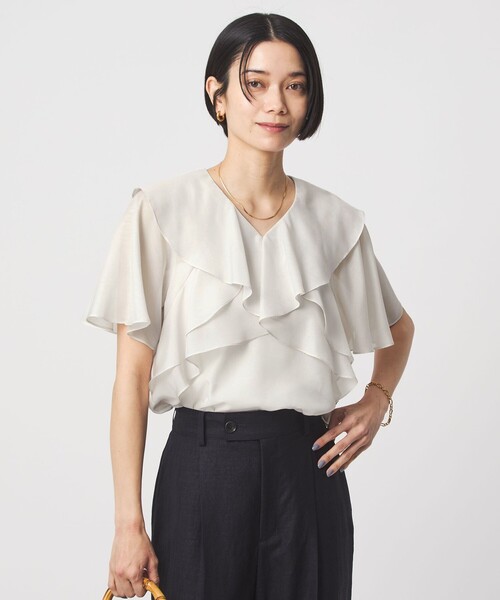 green label relaxing（グリーンレーベルリラクシング）の「ラッフル フレア ショートスリーブ ブラウス（シャツ/ブラウス・レディース・ロイヤルブルー/ナチュラル/ダークブラウン・FREE）」の3枚目の写真