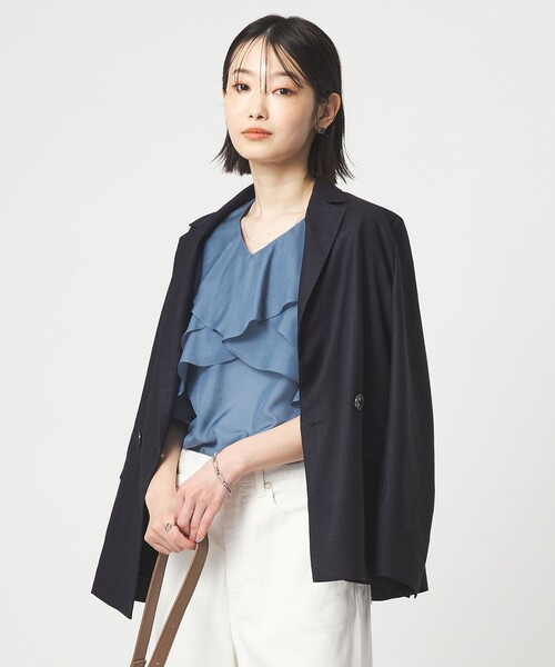 green label relaxing（グリーンレーベルリラクシング）の「ラッフル フレア ショートスリーブ ブラウス（シャツ/ブラウス・レディース・ロイヤルブルー/ナチュラル/ダークブラウン・FREE）」の5枚目の写真