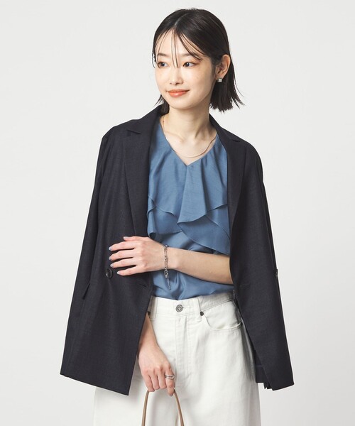 green label relaxing（グリーンレーベルリラクシング）の「ラッフル フレア ショートスリーブ ブラウス（シャツ/ブラウス・レディース・ロイヤルブルー/ナチュラル/ダークブラウン・FREE）」の6枚目の写真
