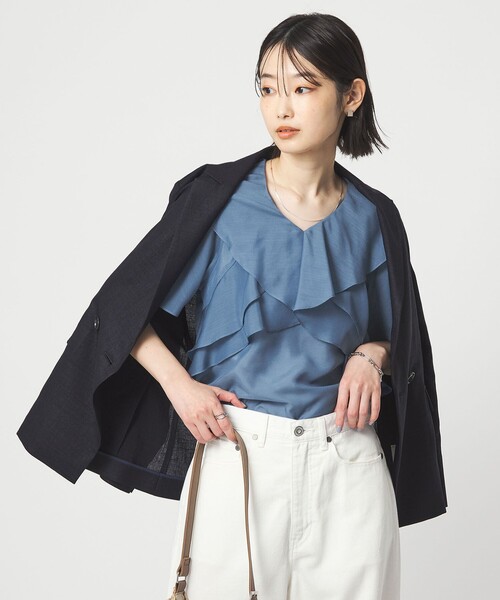 green label relaxing（グリーンレーベルリラクシング）の「ラッフル フレア ショートスリーブ ブラウス（シャツ/ブラウス・レディース・ロイヤルブルー/ナチュラル/ダークブラウン・FREE）」の7枚目の写真