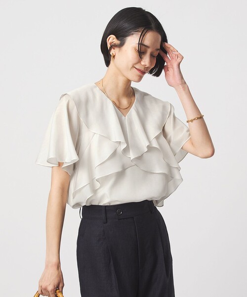 green label relaxing（グリーンレーベルリラクシング）の「ラッフル フレア ショートスリーブ ブラウス（シャツ/ブラウス・レディース・ロイヤルブルー/ナチュラル/ダークブラウン・FREE）」の10枚目の写真